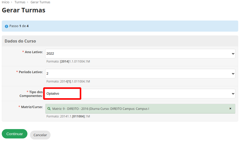 Gerar Turmas Optativas 01