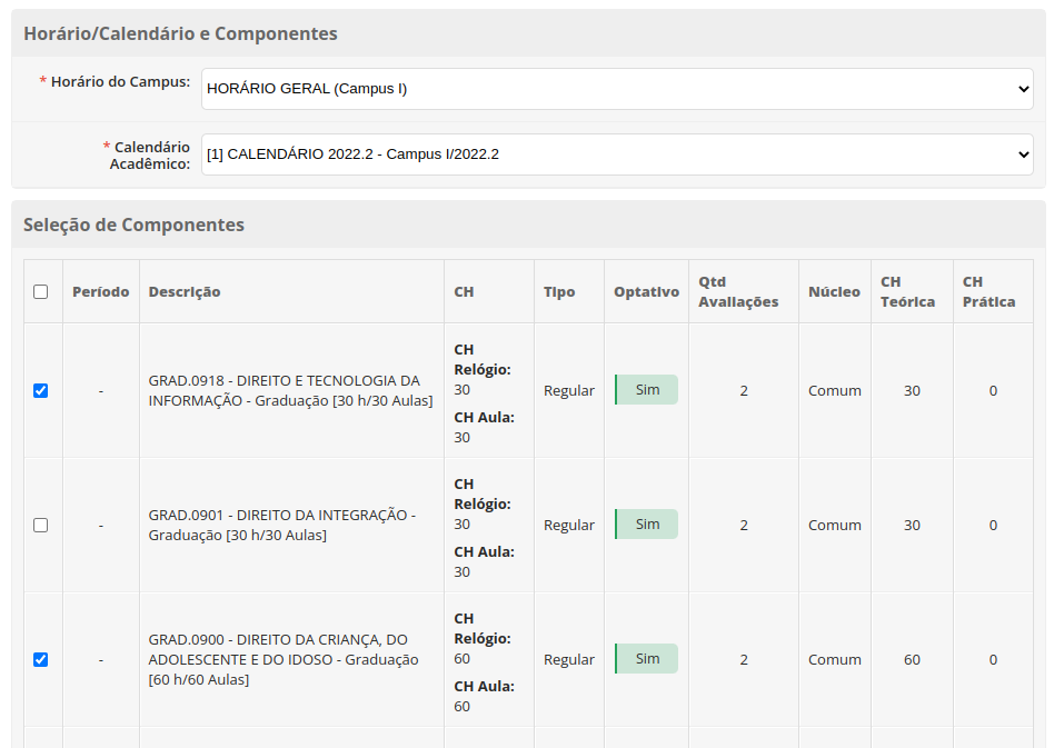 Gerar Turmas Optativas 03